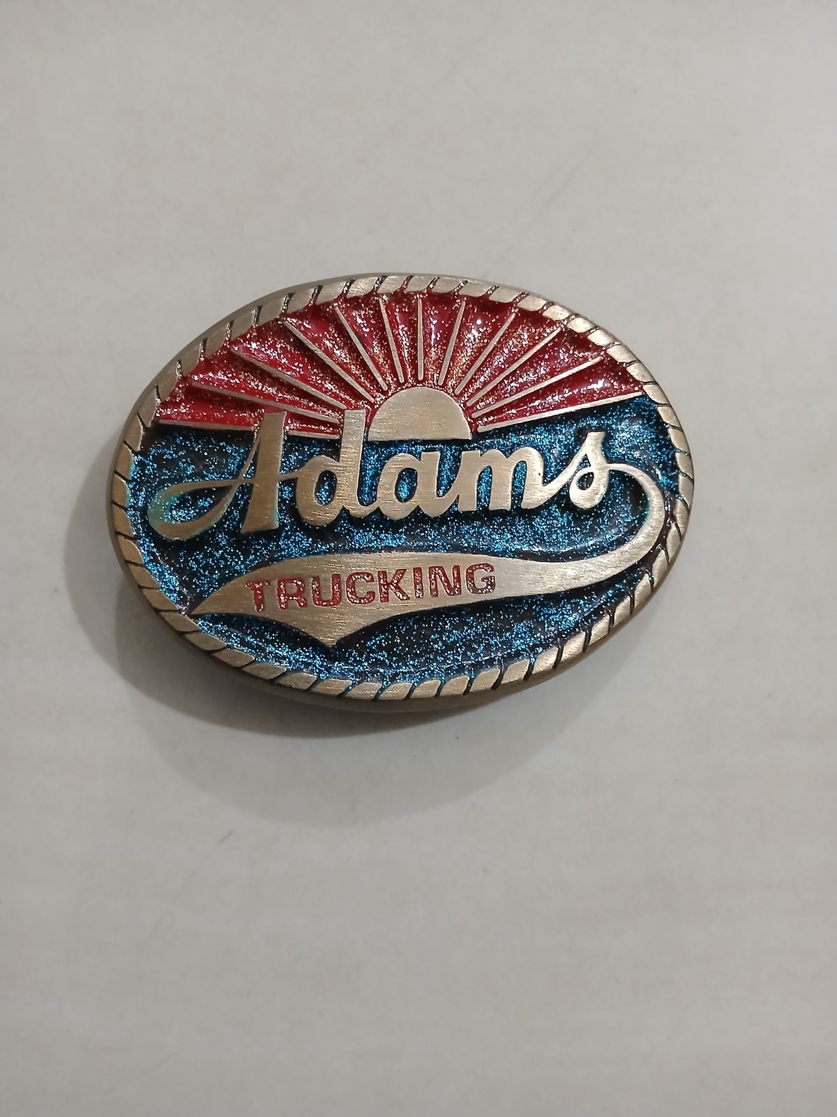 Adams Trucking Vintage Belt Buckle – Front view Adams Trucking vintage belt buckle – front view
