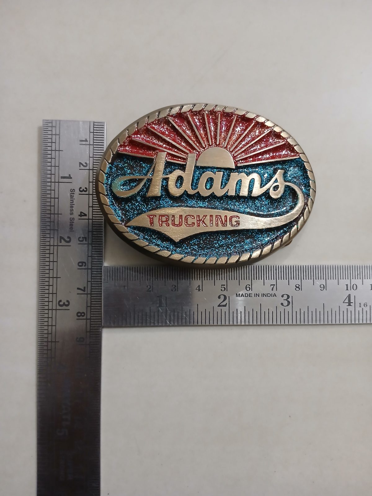 Adams Trucking Vintage Belt Buckle – With ruler for size Adams Trucking vintage belt buckle – with ruler for size