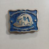 Advanced Constructors Safety Comes First vintage belt buckle – front view