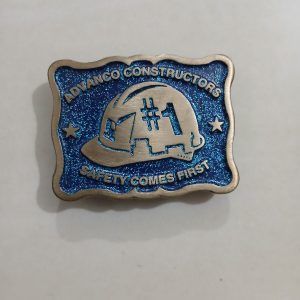 Advanced Constructors Safety Comes First vintage belt buckle – front view