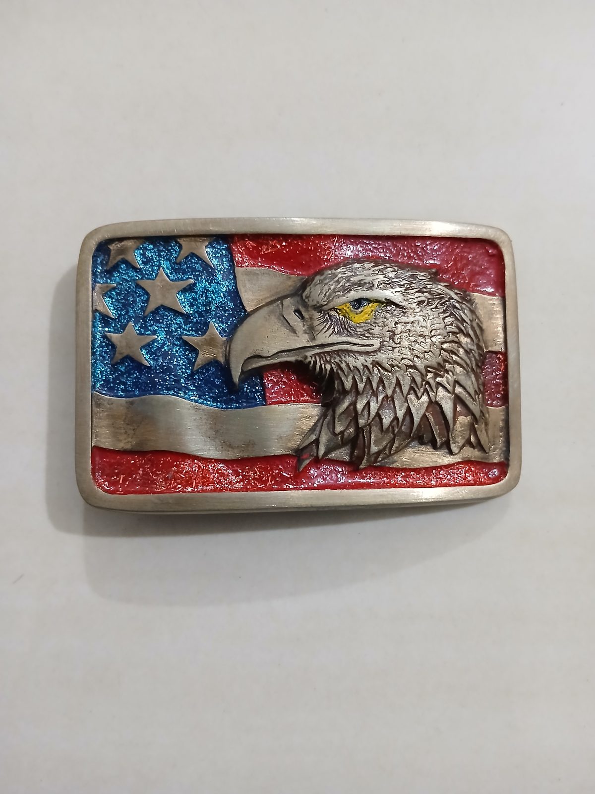 American Flag Eagle Vintage Belt Buckle – Front view American Flag Eagle vintage belt buckle – front view