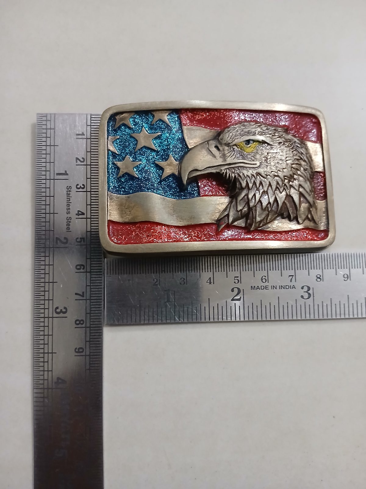American Flag Eagle Vintage Belt Buckle – With ruler for size American Flag Eagle vintage belt buckle – with ruler for size