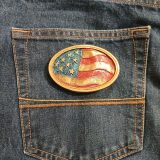 American Flag vintage belt buckle – on jeans back pocket