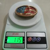American Flag vintage belt buckle – on scale showing weight