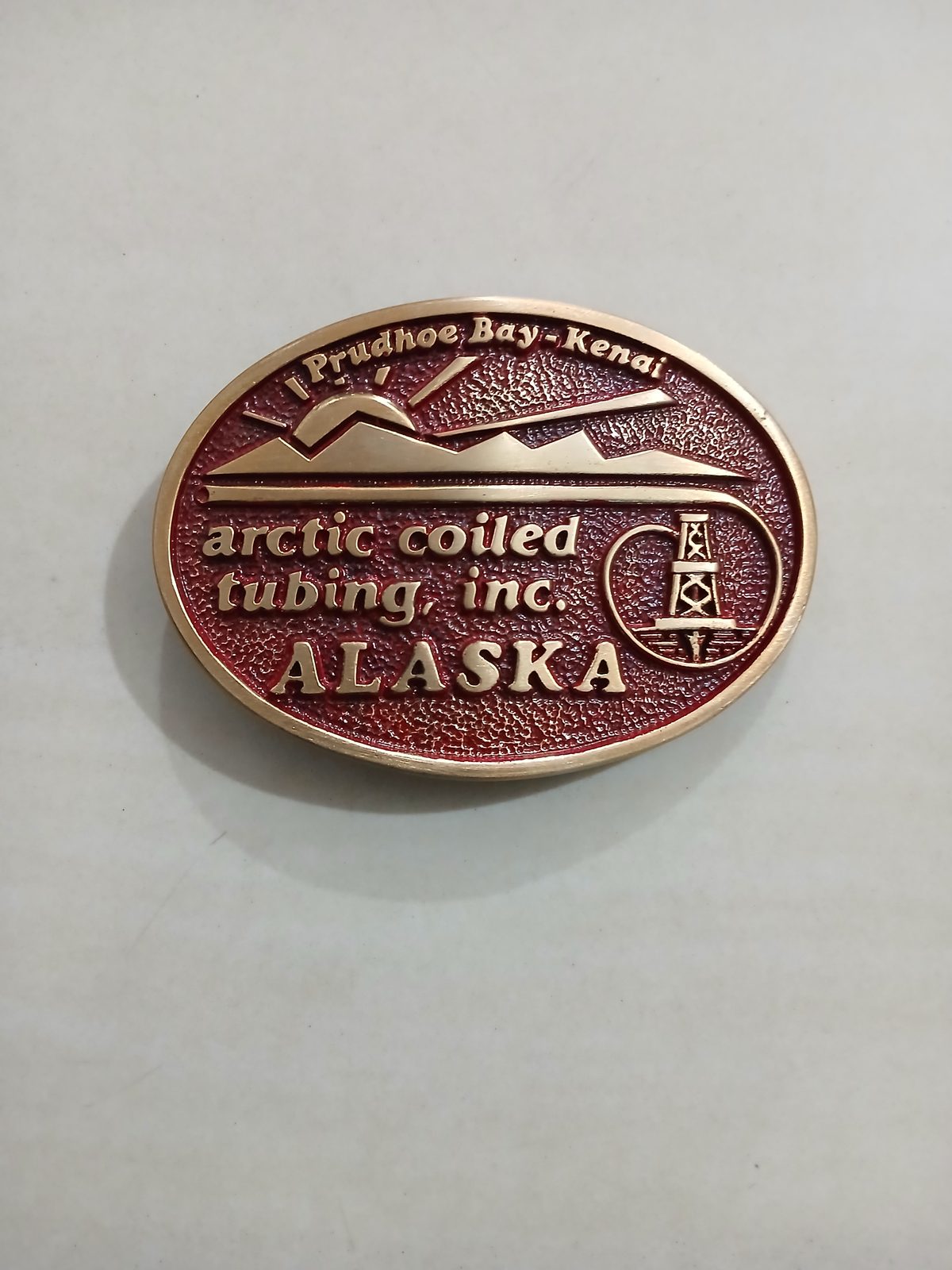 Arctic Coiled Tubing Inc Alaska Vintage Belt Buckle – Front view Arctic Coiled Tubing Inc Alaska vintage belt buckle – front view