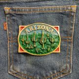 Arizona Saguaro Cactus vintage belt buckle – on jeans back pocket