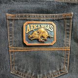 Arkansas Razorback vintage belt buckle – on jeans back pocket