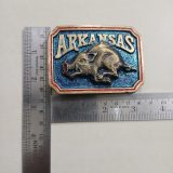 Arkansas Razorback vintage belt buckle – with ruler for size