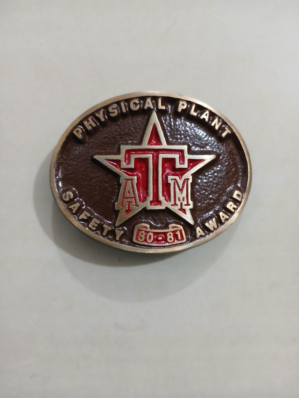 ATM Safety Award 80-81 Vintage Belt Buckle – Front view ATM Safety Award 80-81 vintage belt buckle – front view