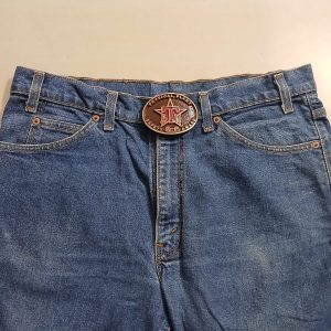 ATM Safety Award 80-81 vintage belt buckle – worn on belt with jeans