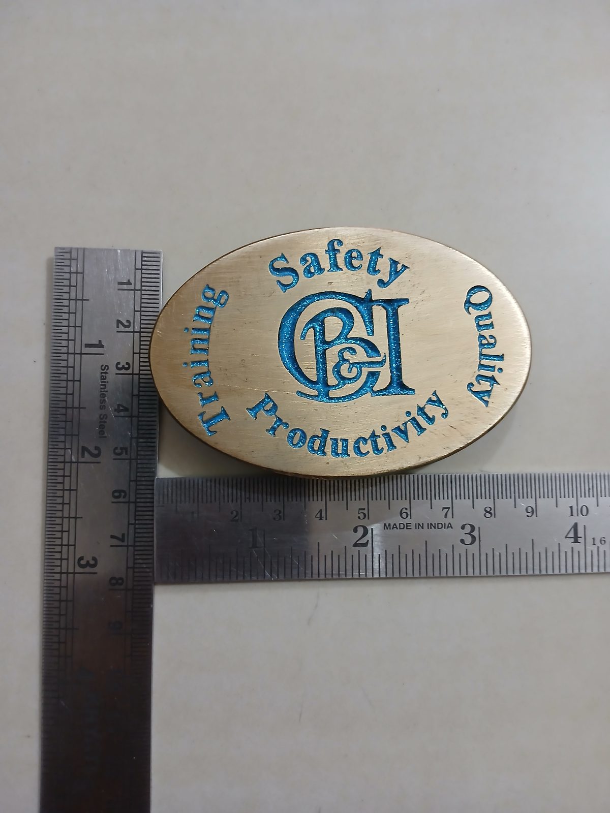 B&I Safety Training Quality Vintage Belt Buckle – With ruler for size B&I Safety Training Quality vintage belt buckle – with ruler for size