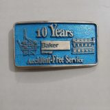 Baker Energy 10 Years Accident-Free vintage belt buckle – front view