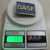 BASF vintage belt buckle – on scale showing weight