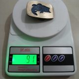 Bass Fish Cutout vintage belt buckle – on scale showing weight