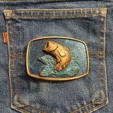 Bass Fish vintage belt buckle – on jeans back pocket