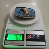 Bass Fish vintage belt buckle – on scale showing weight