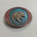 Bear Fishing vintage belt buckle – front view