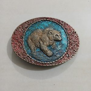 Bear Fishing vintage belt buckle – front view