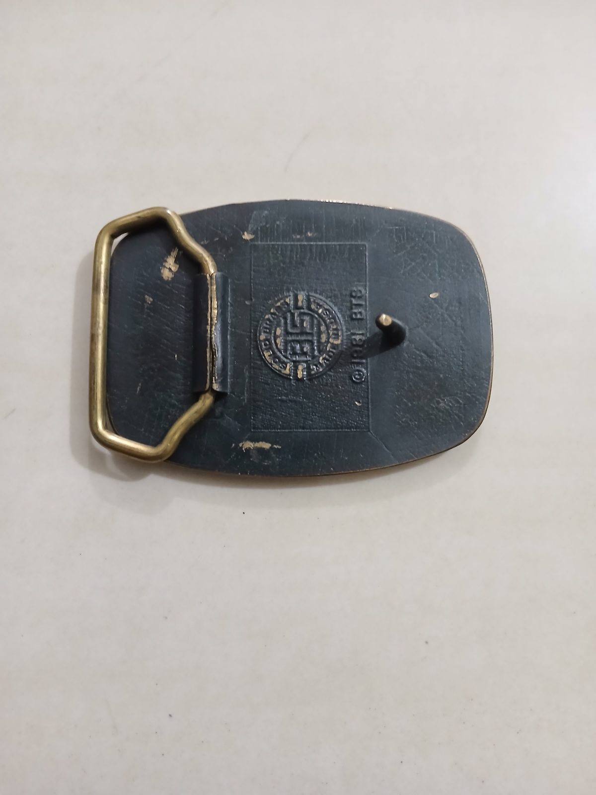 Bell Top Hand Award Vintage Belt Buckle – Back view Bell Top Hand Award vintage belt buckle – back view