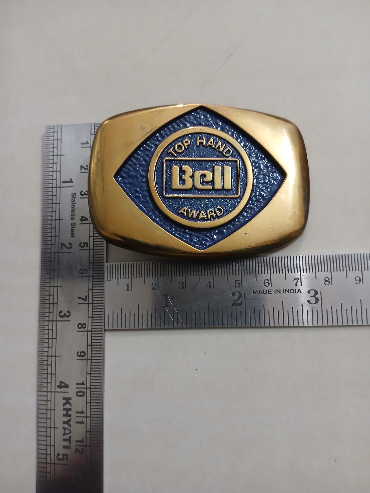 Bell Top Hand Award Vintage Belt Buckle – With ruler for size Bell Top Hand Award vintage belt buckle – with ruler for size