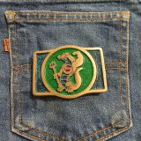 Beta Alligator Mascot vintage belt buckle – on jeans back pocket