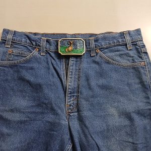 Bighorn Ram vintage belt buckle – worn on belt with jeans