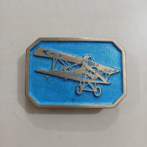 Biplane vintage belt buckle – front view