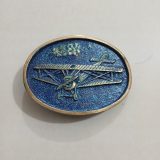 Biplane vintage belt buckle – front view