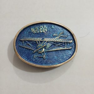 Biplane vintage belt buckle – front view