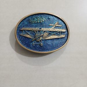 Biplane vintage belt buckle – front view