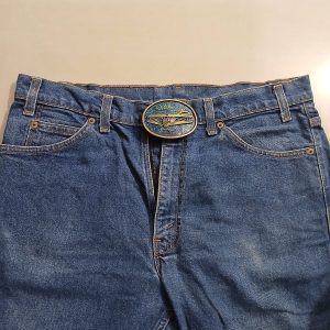 Biplane vintage belt buckle – worn on belt with jeans