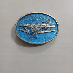 Biplane vintage belt buckle – front view