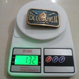 Blue Streak Industries vintage belt buckle – on scale showing weight