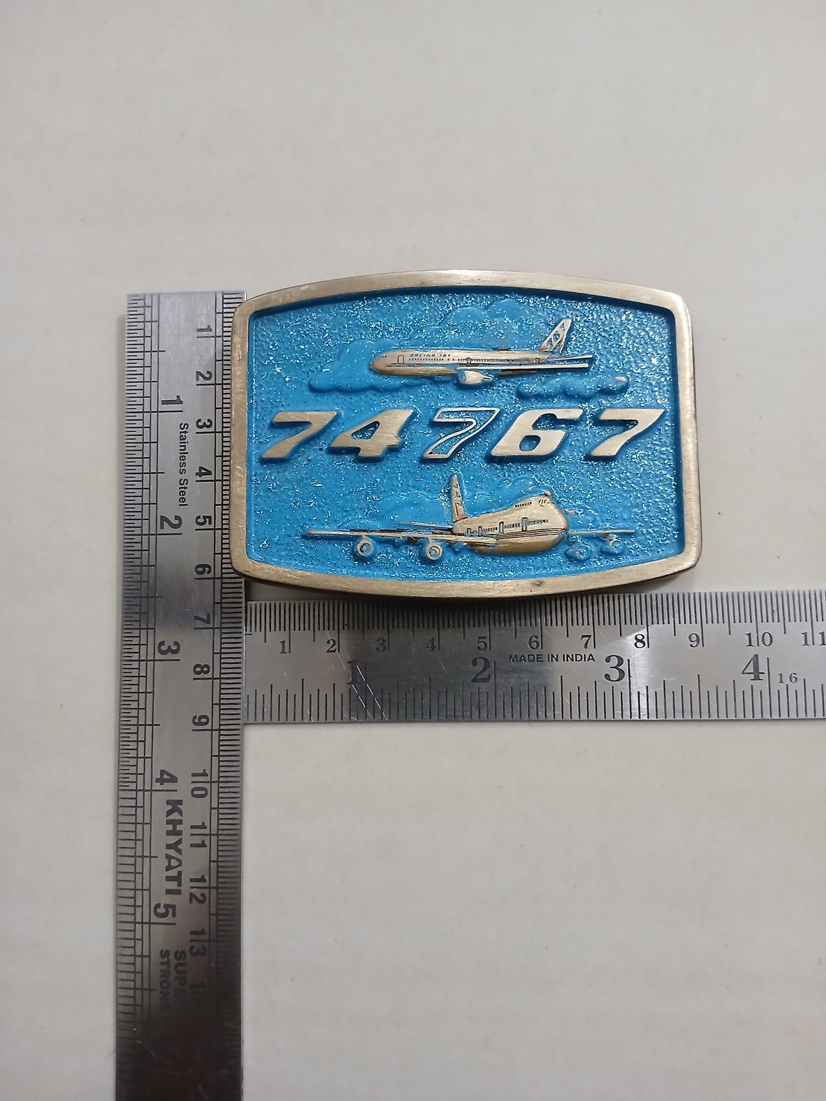 Boeing 747 767 Vintage Belt Buckle – With ruler for size Boeing 747 767 vintage belt buckle – with ruler for size