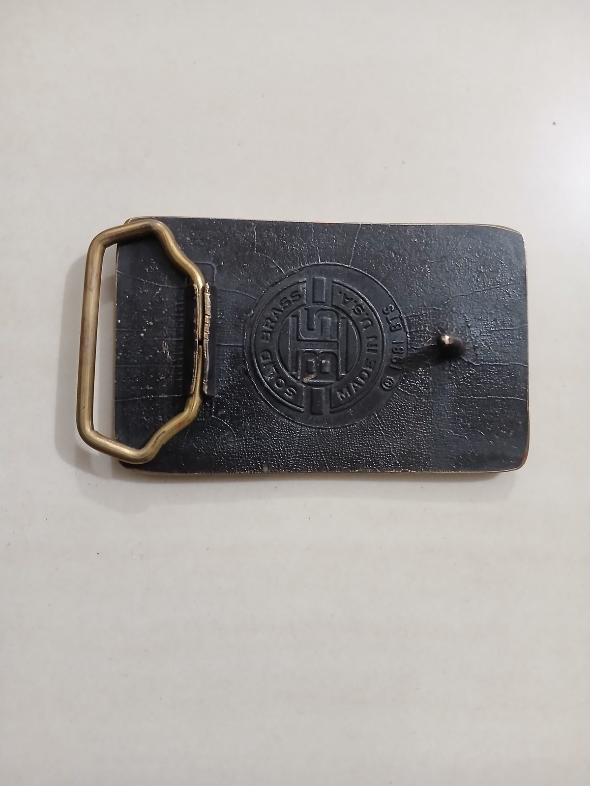 Bridgestone Vintage Belt Buckle – Back view Bridgestone vintage belt buckle – back view