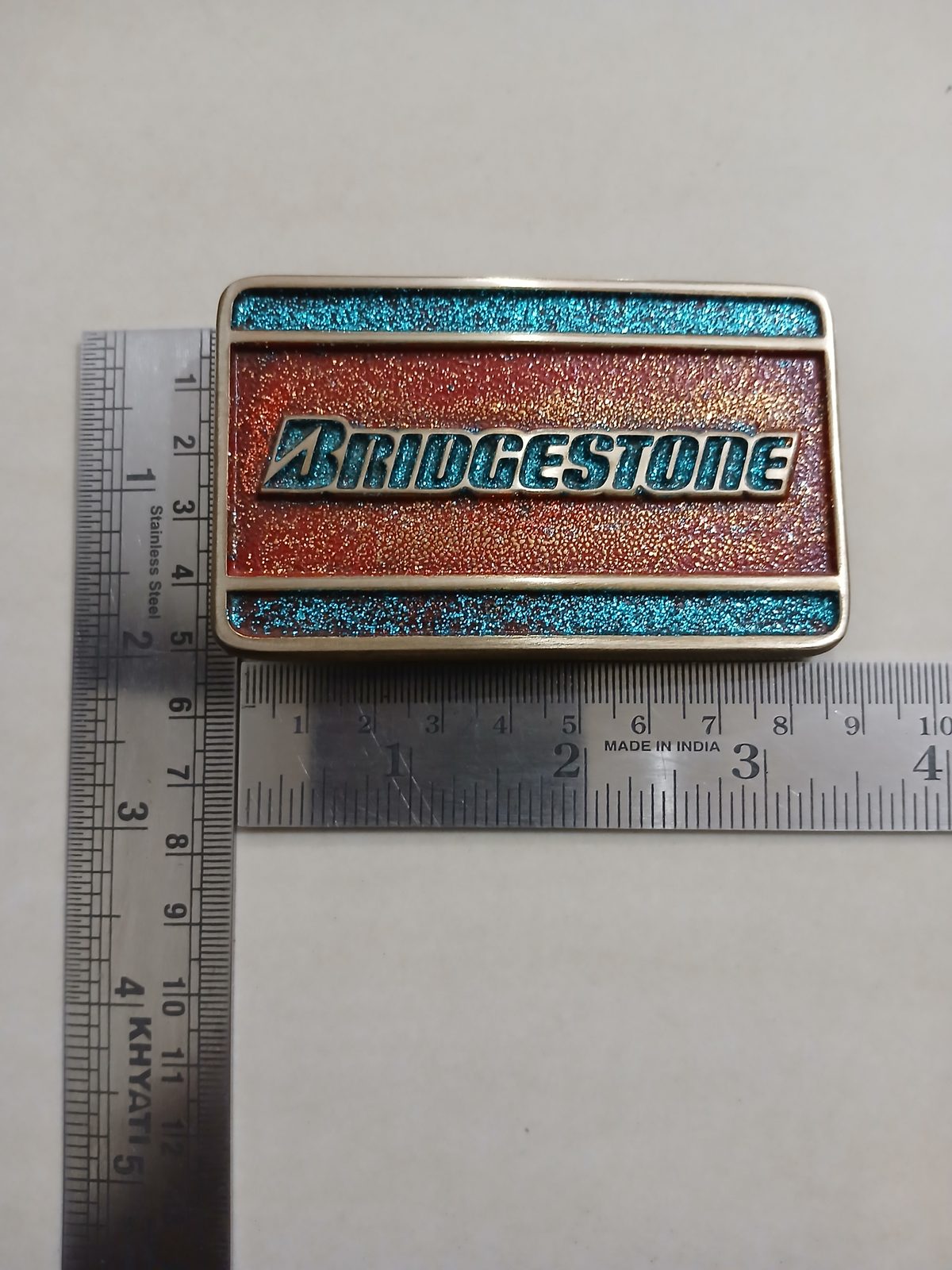 Bridgestone Vintage Belt Buckle – With ruler for size Bridgestone vintage belt buckle – with ruler for size