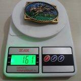 Bronc Rider vintage belt buckle – on scale showing weight