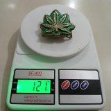 Cannabis Leaf vintage belt buckle – on scale showing weight
