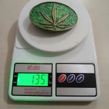 Cannabis Leaf vintage belt buckle – on scale showing weight