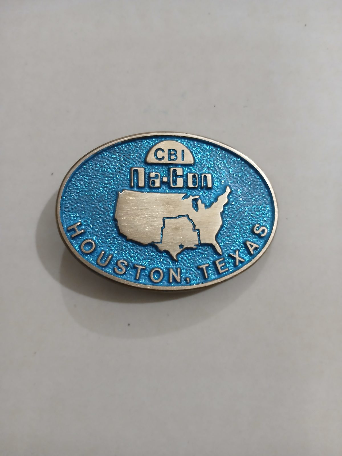 CBI Na-Con Houston Texas Vintage Belt Buckle – Front view CBI Na-Con Houston Texas vintage belt buckle – front view