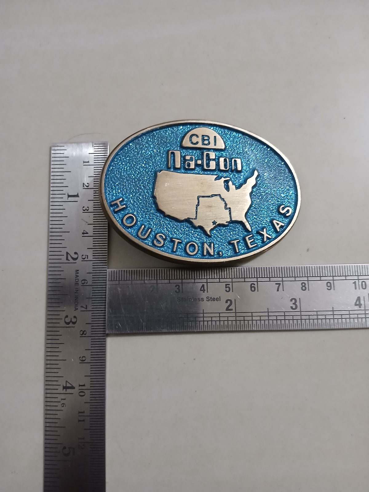 CBI Na-Con Houston Texas Vintage Belt Buckle – With ruler for size CBI Na-Con Houston Texas vintage belt buckle – with ruler for size