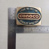 Conoco 1 Year No Lost Time Chocolate Bayou 1982 vintage belt buckle – with ruler for size