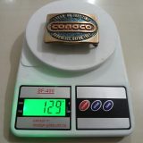 Conoco 1 Year No Lost Time Chocolate Bayou 1982 vintage belt buckle – on scale showing weight