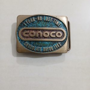 Conoco Chocolate Bayou 1982 vintage belt buckle – front view