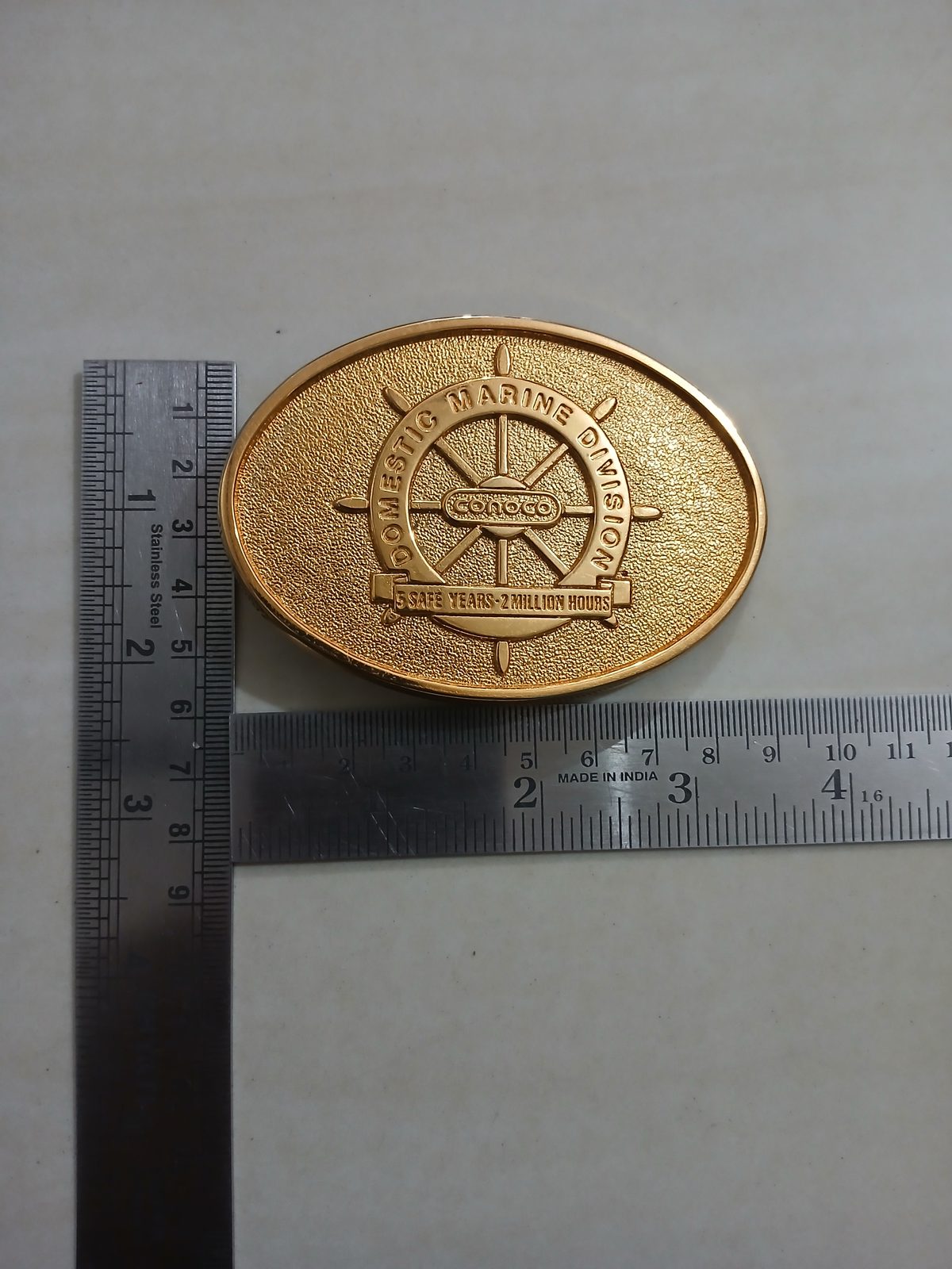 Conoco Domestic Marine Division Vintage Belt Buckle – With ruler for size Conoco Domestic Marine Division vintage belt buckle – with ruler for size