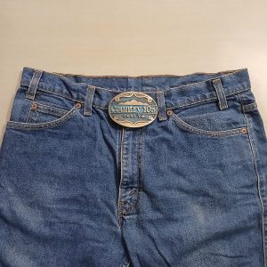 Country 105 CKRY FM vintage belt buckle – worn on belt with jeans