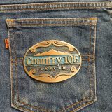Country 105 CKRY FM vintage belt buckle – on jeans back pocket