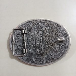 Cowboy Cross Horse vintage belt buckle – back view