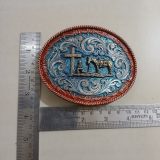 Cowboy Cross Horse vintage belt buckle – with ruler for size