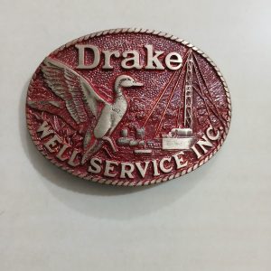 Duck Well Service Inc vintage belt buckle – front view